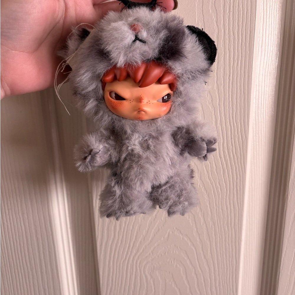 Gray Plush Keychain Accessory